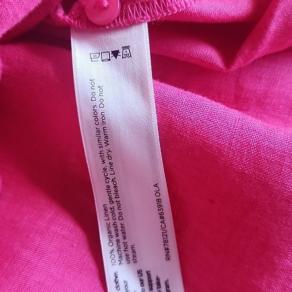 Eileen Fisher Lagenlook Fuchsia Long Sleeve Button-Up Linen Tunic Blouse Sz S - Picture 11 of 12
